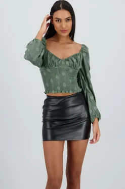 Shasa Long Sleeve Top with Smocked Detail