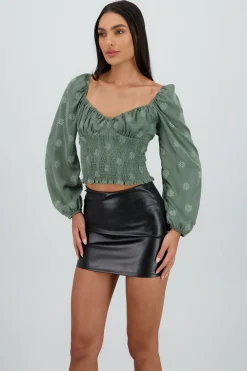 Shasa Long Sleeve Top with Smocked Detail