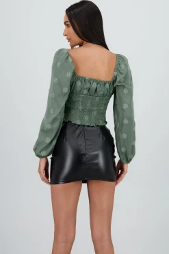 Shasa Long Sleeve Top with Smocked Detail