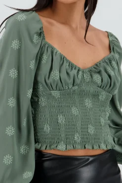 Shasa Long Sleeve Top with Smocked Detail
