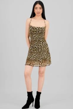 Shasa Mesh Animal Print Mini Dress