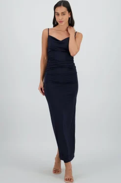 Shasa Mesh Draped Maxi Dress with Straps
