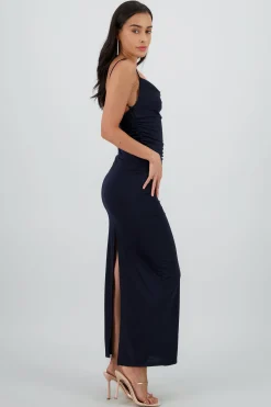 Shasa Mesh Draped Maxi Dress with Straps