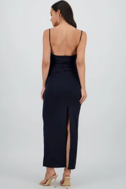 Shasa Mesh Draped Maxi Dress with Straps