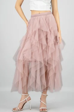 Shasa Mesh Layered Ruffled Skirt