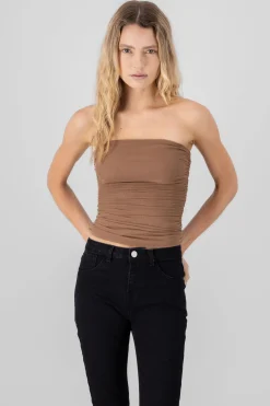 Shasa Mesh Strapless Top