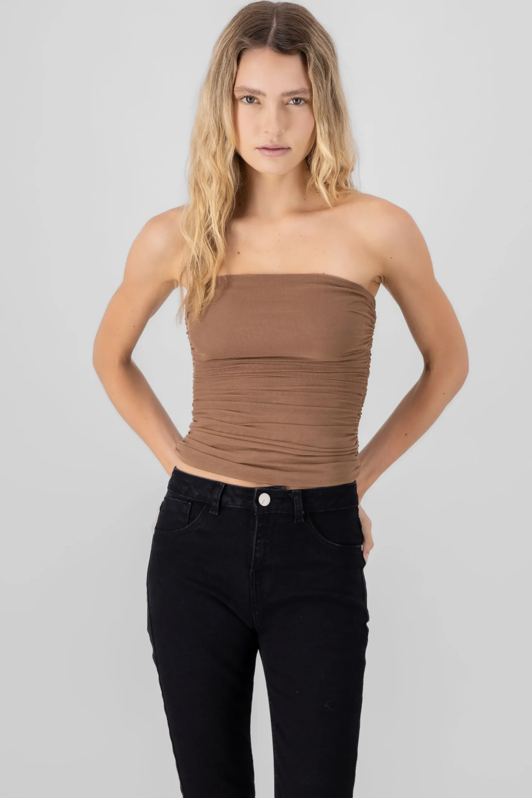 Shasa Mesh Strapless Top