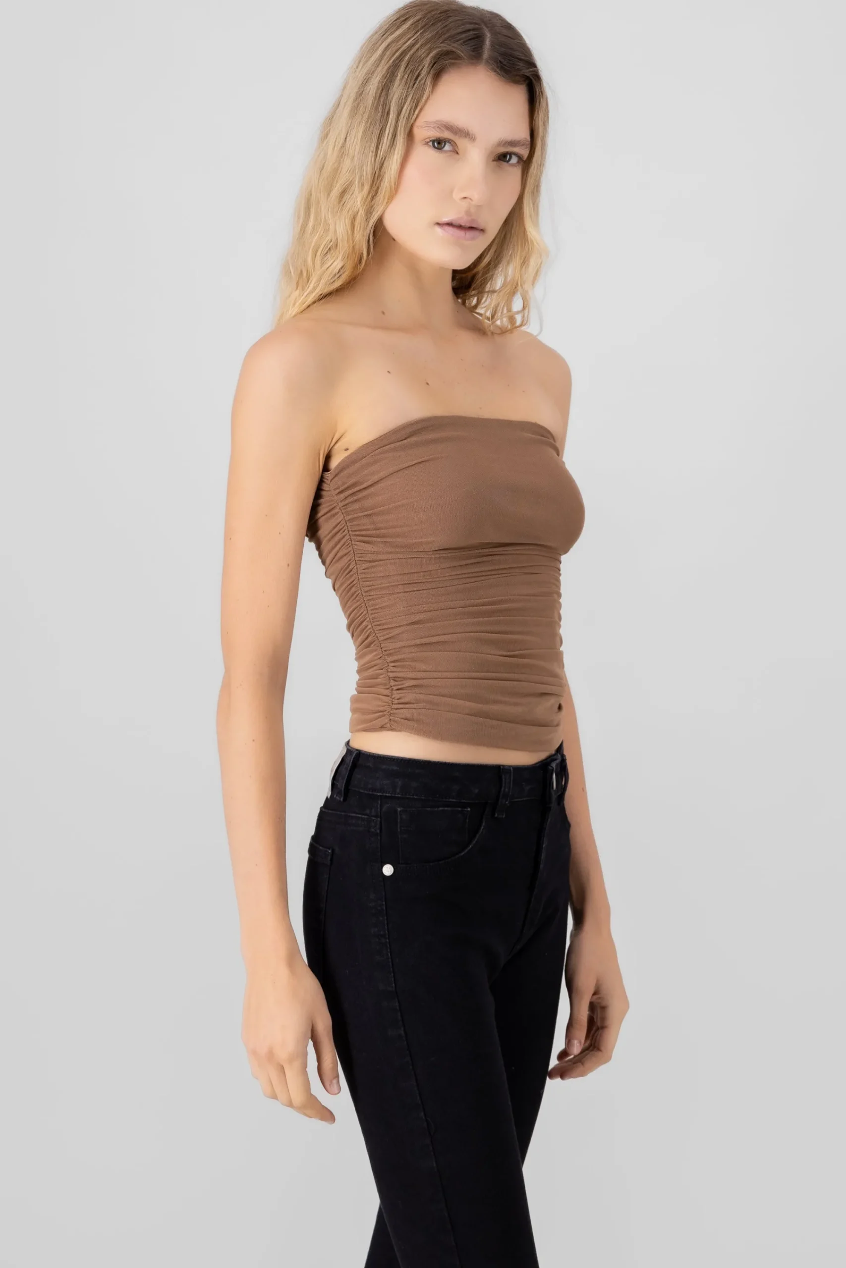 Shasa Mesh Strapless Top