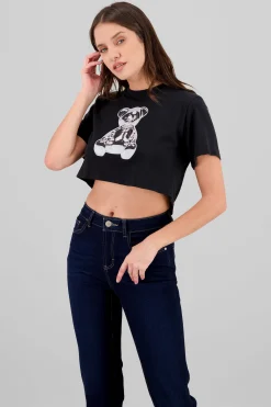 Shasa Metallic Bear Cropped T Shirt