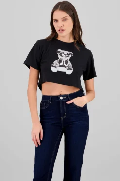 Shasa Metallic Bear Cropped T Shirt