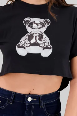 Shasa Metallic Bear Cropped T Shirt