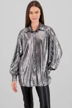 Shasa Metallic Striped Long Sleeve Shirt