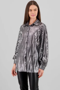Shasa Metallic Striped Long Sleeve Shirt