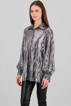 Shasa Metallic Striped Long Sleeve Shirt