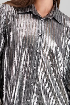 Shasa Metallic Striped Long Sleeve Shirt