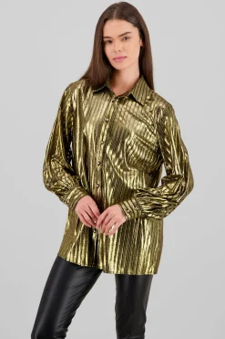 Shasa Metallic Striped Long Sleeve Shirt