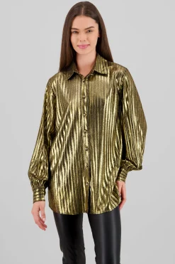 Shasa Metallic Striped Long Sleeve Shirt