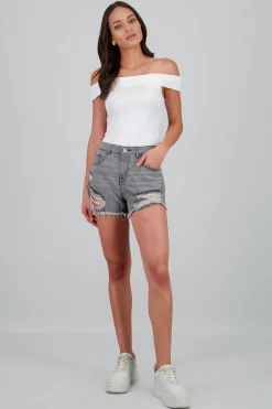 Shasa Mid Rise Distressed Shorts