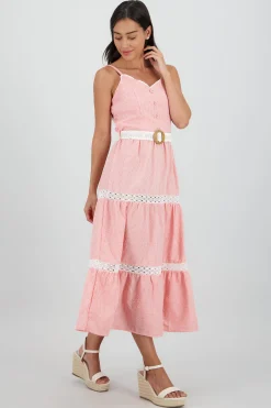 Shasa Midi Dress with Ruffles and Belt Detail