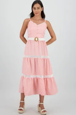 Shasa Midi Dress with Ruffles and Belt Detail