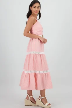 Shasa Midi Dress with Ruffles and Belt Detail