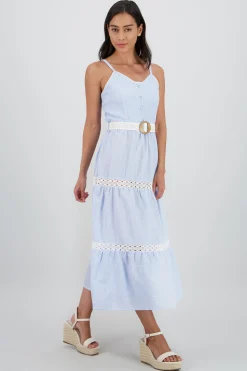 Shasa Midi Dress with Ruffles and Belt Detail