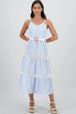 Shasa Midi Dress with Ruffles and Belt Detail