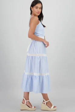 Shasa Midi Dress with Ruffles and Belt Detail