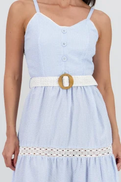 Shasa Midi Dress with Ruffles and Belt Detail