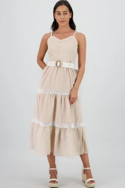 Shasa Midi Dress with Ruffles and Belt Detail