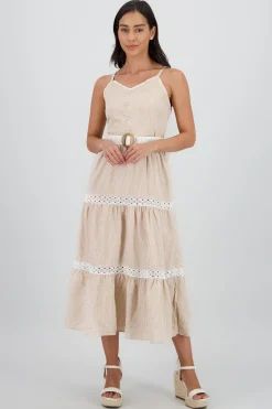 Shasa Midi Dress with Ruffles and Belt Detail