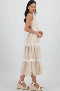Shasa Midi Dress with Ruffles and Belt Detail