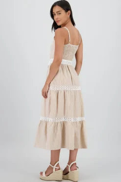 Shasa Midi Dress with Ruffles and Belt Detail