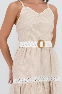 Shasa Midi Dress with Ruffles and Belt Detail