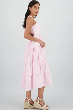 Shasa Midi Dress with Wide Straps and Ruffles