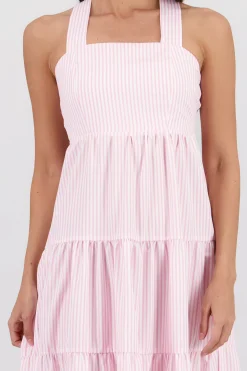 Shasa Midi Dress with Wide Straps and Ruffles