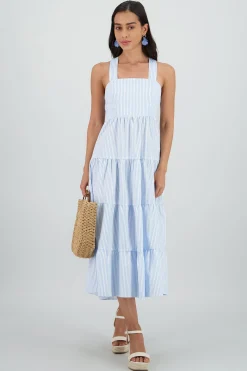 Shasa Midi Dress with Wide Straps and Ruffles