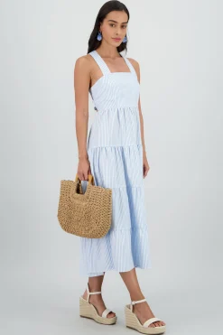 Shasa Midi Dress with Wide Straps and Ruffles