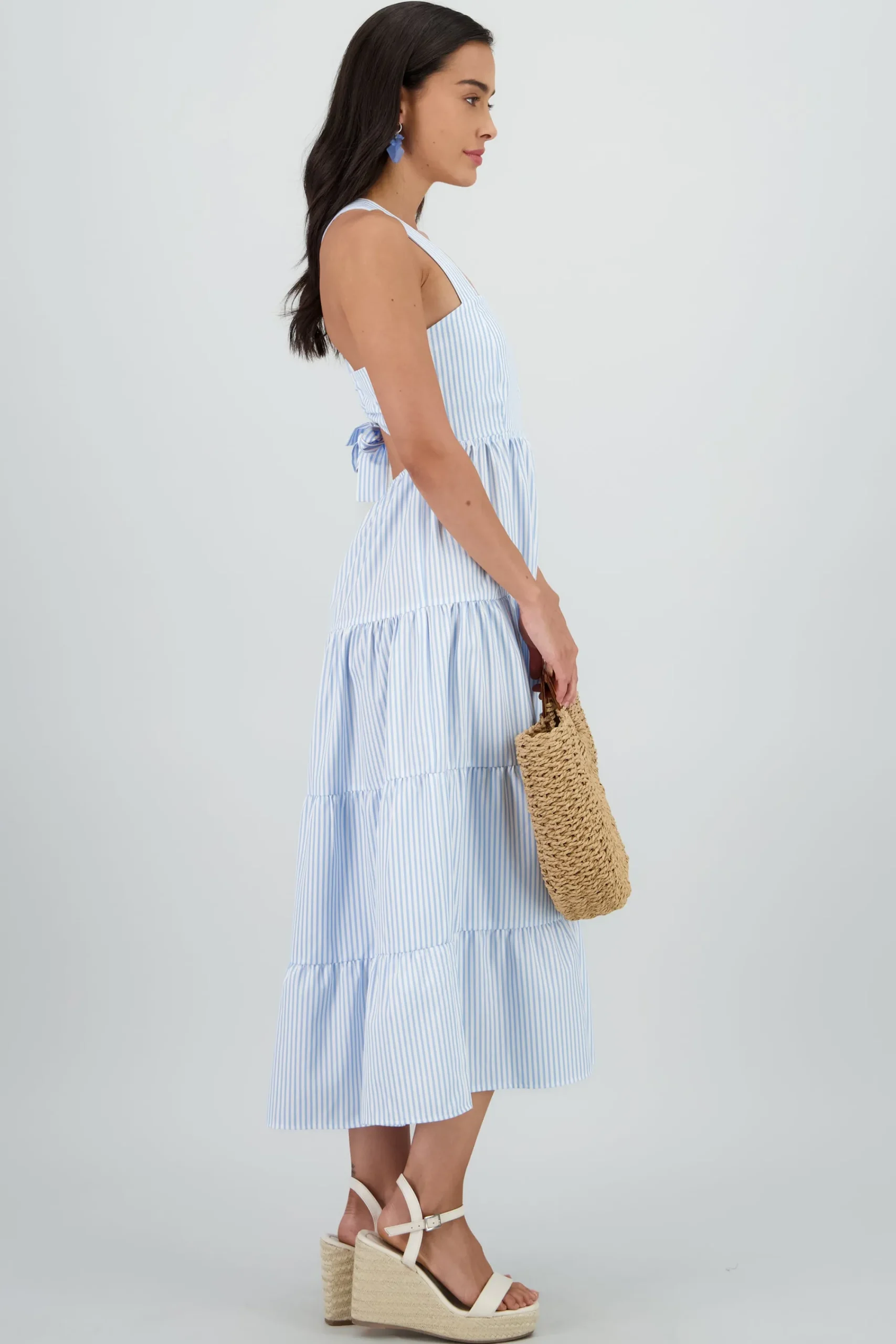 Shasa Midi Dress with Wide Straps and Ruffles