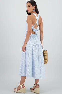 Shasa Midi Dress with Wide Straps and Ruffles