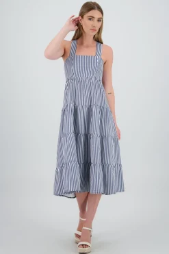 Shasa Midi Dress with Wide Straps and Ruffles