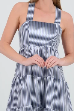 Shasa Midi Dress with Wide Straps and Ruffles