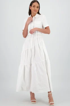 Shasa Midi Shirt Dress with Short Sleeves