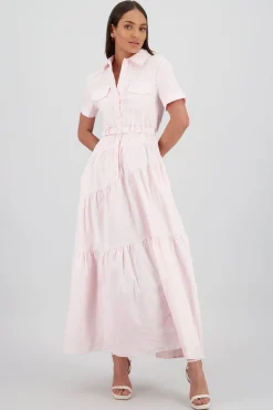 Shasa Midi Shirt Dress with Short Sleeves