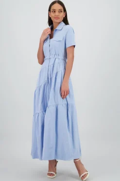 Shasa Midi Shirt Dress with Short Sleeves