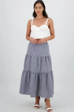 Shasa Midi Skirt with Elastic Waist and Ruffles