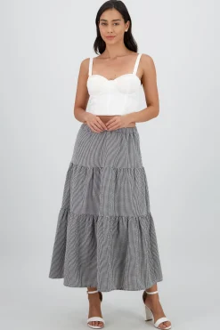 Shasa Midi Skirt with Elastic Waist and Ruffles