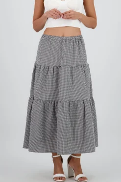 Shasa Midi Skirt with Elastic Waist and Ruffles