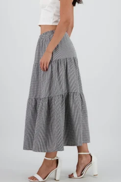 Shasa Midi Skirt with Elastic Waist and Ruffles