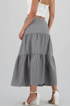 Shasa Midi Skirt with Elastic Waist and Ruffles